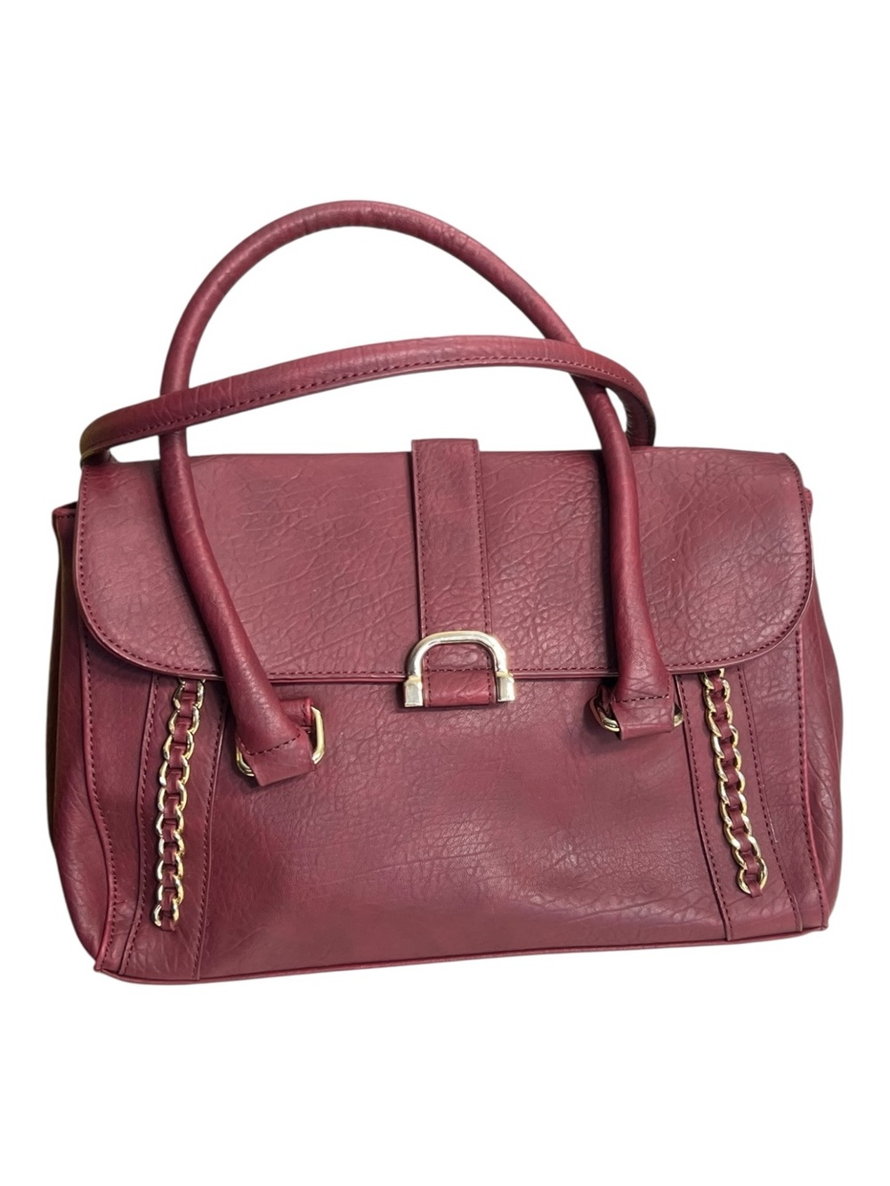Vintage Burgundy Satchel with Gold Chain Accents Handbag